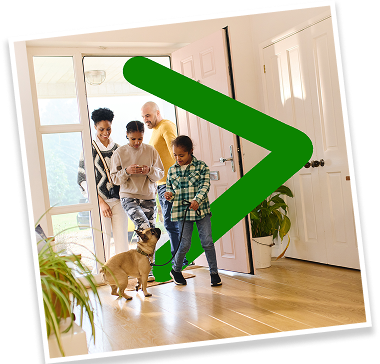 Family with their dog at home