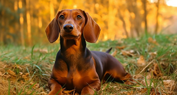 Brown Dachshund laying on the grass
