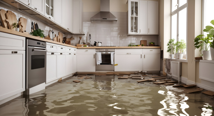 A flood in a kitchen.
