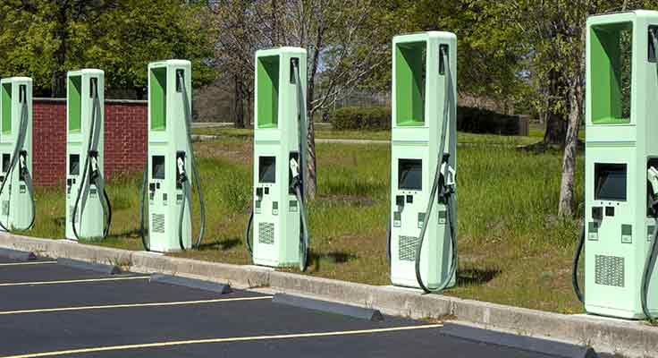 Service station electric car chargers