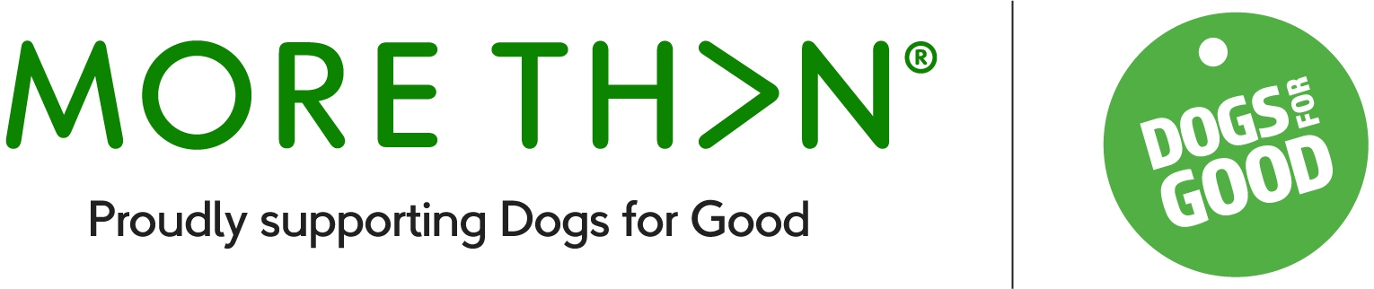 MORE THAN and Dogs for Good logos in a banner for the 2023 partnership.